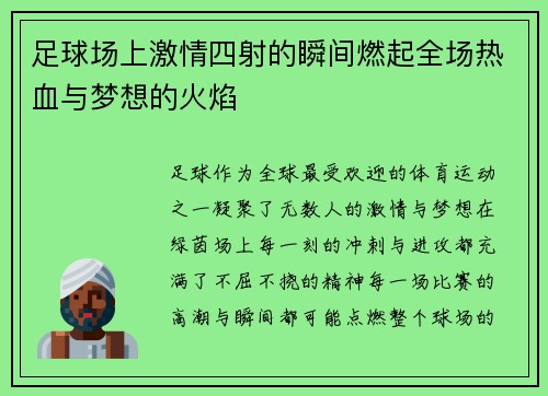 足球场上激情四射的瞬间燃起全场热血与梦想的火焰